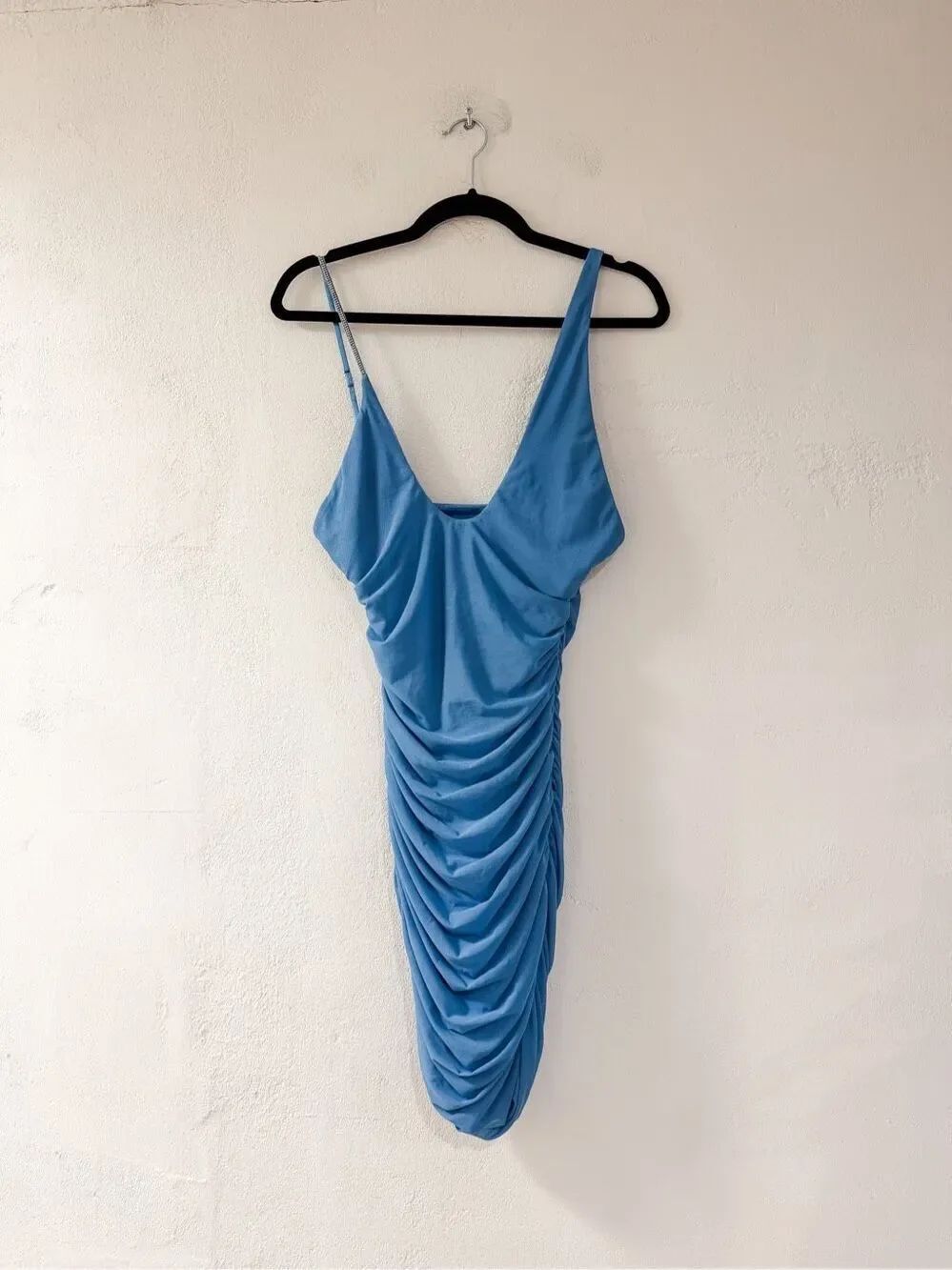 Oh Polly Mesh Bodycon Rhinestone Mini Dress in Blue Size 6